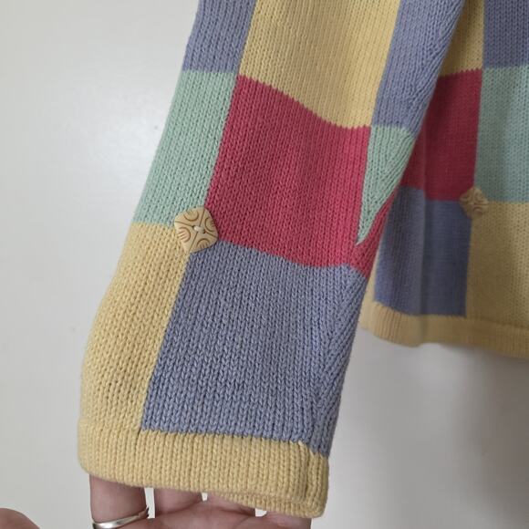 Vintage Pastel Checkered Cardigan Sweater Women L Fairy Embroidered Boho Cottage - Picture 3 of 9